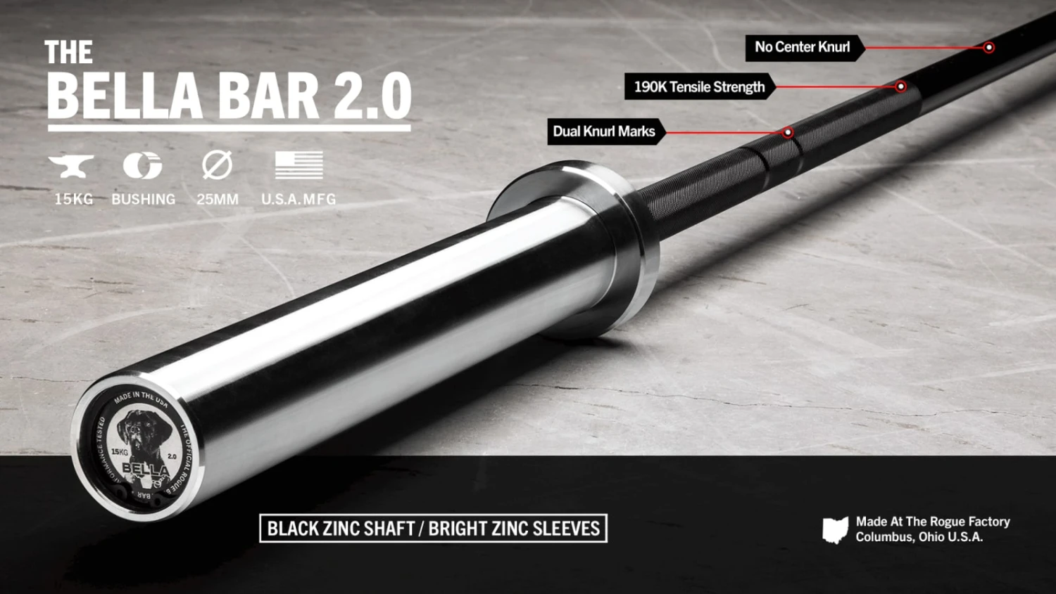 The Bella Bar 2.0 - Black Zinc Rogue Fitness The Bella Bar 2.0 - Black Zinc -Rogue Fitness RA0584 BLBR