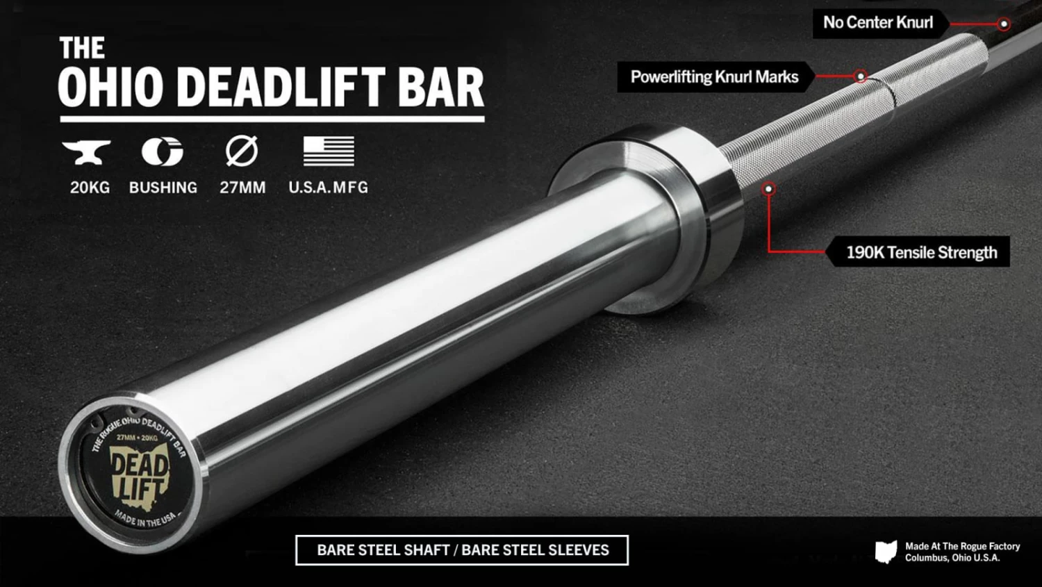 Rogue Fitness Rogue Ohio Deadlift Bar - Bare Steel